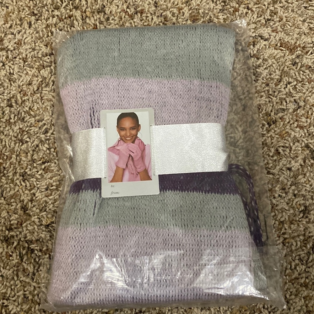 New York & Company scarf & gloves set.  Purple and grey striped. NWT.